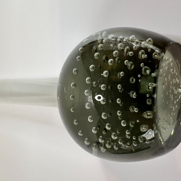 Vintage MCM Handblown Glass Bud Vase Controlled Bubble Smoky Gray 9.5"X2" Flower - Picture 7 of 9